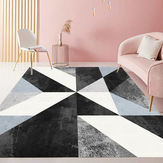 Fancy Color Block Rug Multicolor Cotton Blend Indoor Rug Easy Care Stain-Resistant Washable Area Carpet for Decor Black-White Clearhalo 'Area Rug' 'Modern' 'Rugs' Rug' 2300667