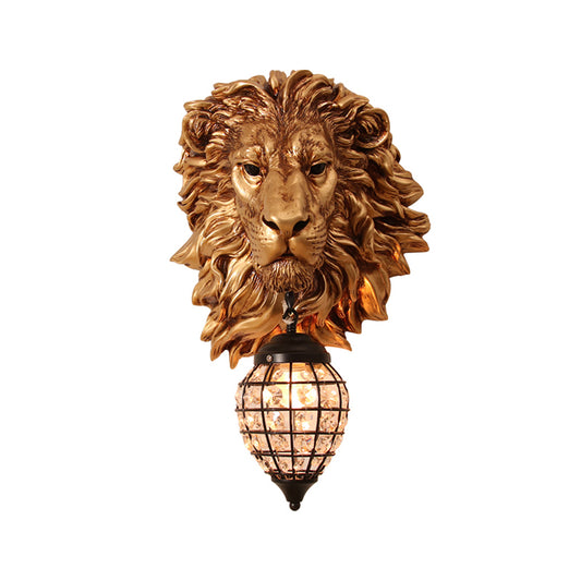 Resin Lion Sconce Lighting Rustic 1 Light Indoor Wall Mounted Lamp in Gold with Black Teardrop Shade Clearhalo 'Wall Lamps & Sconces' 'Wall Lights' Lighting' 230072
