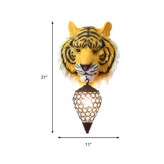 Yellow 1 Light Sconce Light Rustic Resin Tiger Wall Lighting Fixture for Living Room with Teardrop Crystal Shade Clearhalo 'Wall Lamps & Sconces' 'Wall Lights' Lighting' 230079