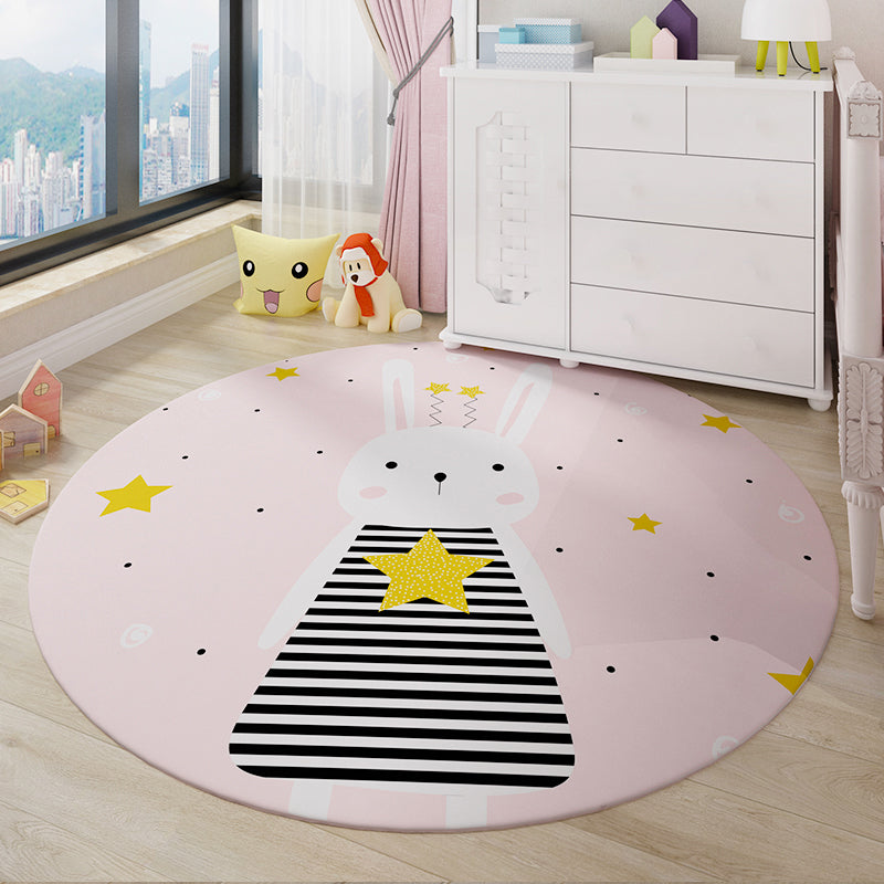 Cute Kids Room Rug Multi Colored Cartoon Printed Indoor Rug Polypropylene Pet Friendly Machine Washable Carpet Dark Pink Clearhalo 'Area Rug' 'Rug' 2300824