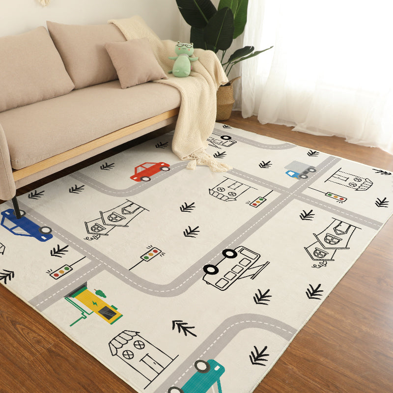 Minimalist Childrens Rug Multi Colored Cartoon Animal Indoor Rug Polypropylene Non-Slip Backing Easy Care Carpet Beige Clearhalo 'Area Rug' 'Rug' 2300857