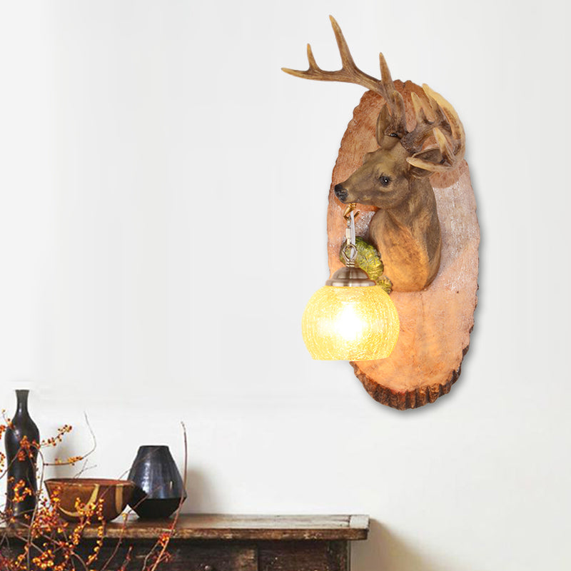 Deer toward Right/Left Resin Sconce Lighting Vintage 1 Light Corridor Wall Mounted Lamp in Brown/Yellow/White with Globe Glass Shade Tan Right Clearhalo 'Wall Lamps & Sconces' 'Wall Lights' Lighting' 230132