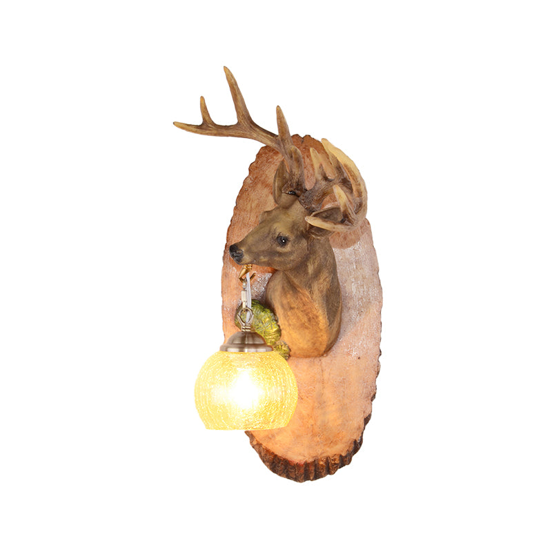 Deer toward Right/Left Resin Sconce Lighting Vintage 1 Light Corridor Wall Mounted Lamp in Brown/Yellow/White with Globe Glass Shade Clearhalo 'Wall Lamps & Sconces' 'Wall Lights' Lighting' 230134