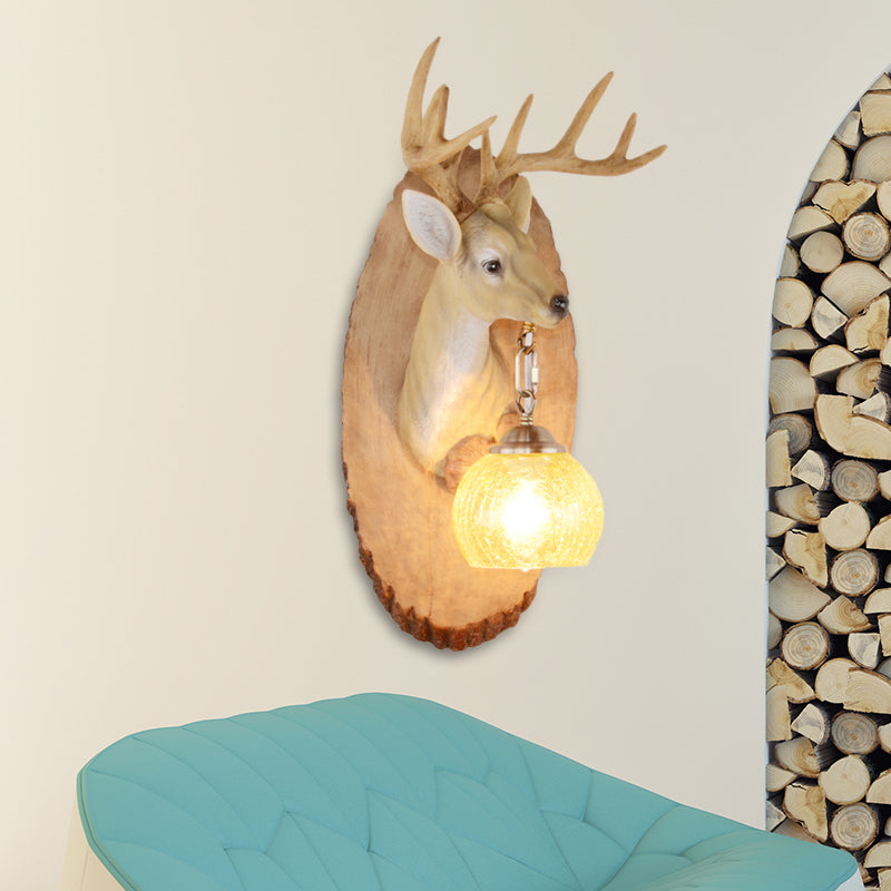 Deer toward Right/Left Resin Sconce Lighting Vintage 1 Light Corridor Wall Mounted Lamp in Brown/Yellow/White with Globe Glass Shade Yellow Left Clearhalo 'Wall Lamps & Sconces' 'Wall Lights' Lighting' 230135