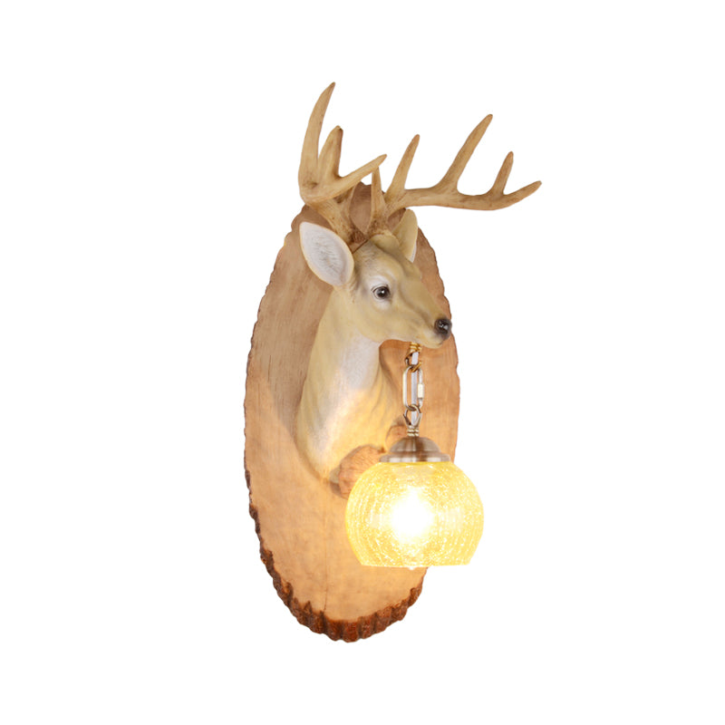 Deer toward Right/Left Resin Sconce Lighting Vintage 1 Light Corridor Wall Mounted Lamp in Brown/Yellow/White with Globe Glass Shade Clearhalo 'Wall Lamps & Sconces' 'Wall Lights' Lighting' 230137