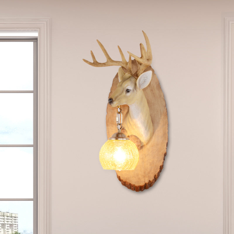 Deer toward Right/Left Resin Sconce Lighting Vintage 1 Light Corridor Wall Mounted Lamp in Brown/Yellow/White with Globe Glass Shade Yellow Right Clearhalo 'Wall Lamps & Sconces' 'Wall Lights' Lighting' 230138