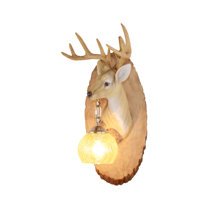 Deer toward Right/Left Resin Sconce Lighting Vintage 1 Light Corridor Wall Mounted Lamp in Brown/Yellow/White with Globe Glass Shade Clearhalo 'Wall Lamps & Sconces' 'Wall Lights' Lighting' 230140