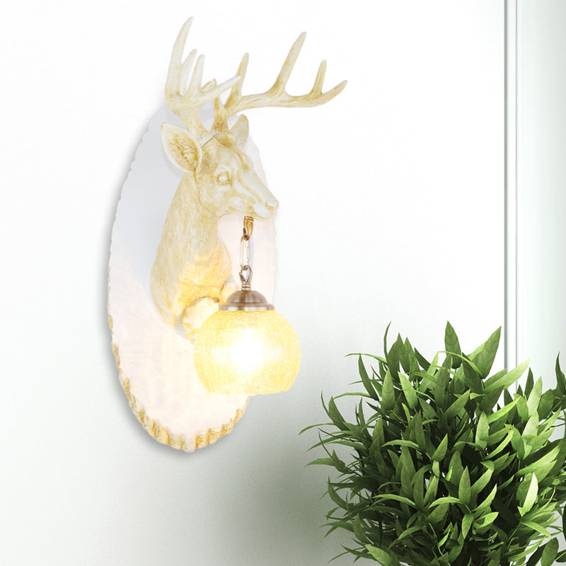 Deer toward Right/Left Resin Sconce Lighting Vintage 1 Light Corridor Wall Mounted Lamp in Brown/Yellow/White with Globe Glass Shade White Left Clearhalo 'Wall Lamps & Sconces' 'Wall Lights' Lighting' 230141