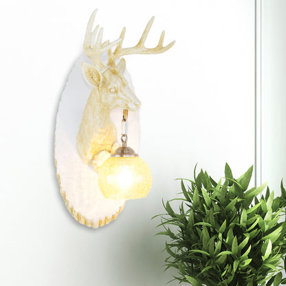 Deer toward Right/Left Resin Sconce Lighting Vintage 1 Light Corridor Wall Mounted Lamp in Brown/Yellow/White with Globe Glass Shade White Left Clearhalo 'Wall Lamps & Sconces' 'Wall Lights' Lighting' 230141