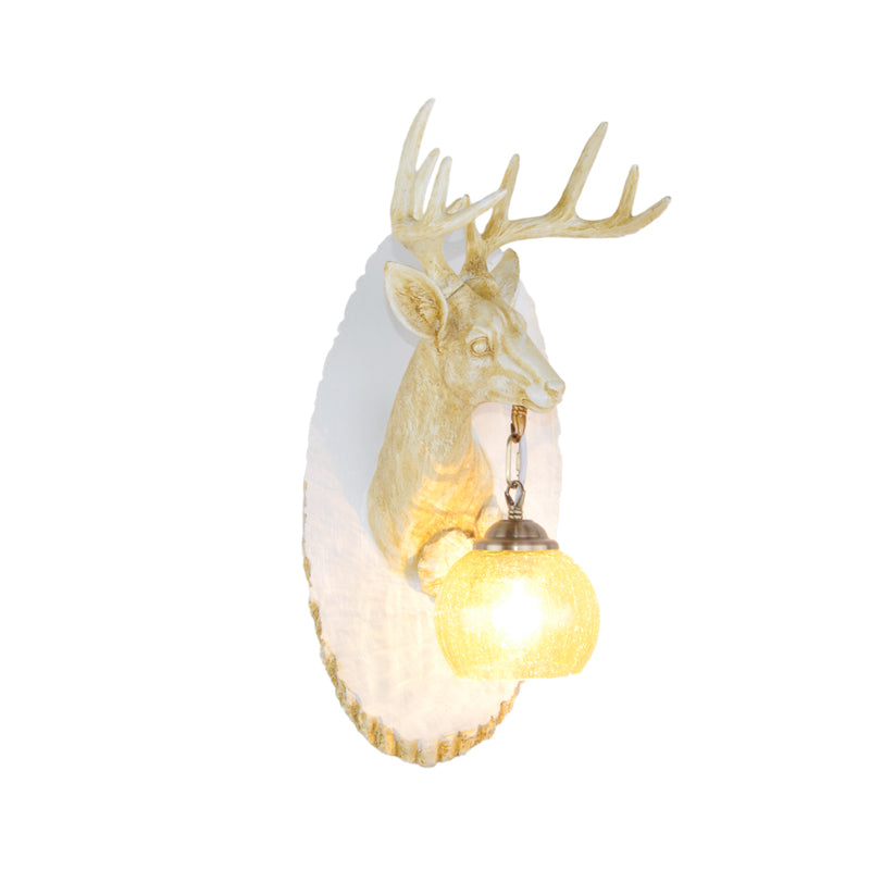 Deer toward Right/Left Resin Sconce Lighting Vintage 1 Light Corridor Wall Mounted Lamp in Brown/Yellow/White with Globe Glass Shade Clearhalo 'Wall Lamps & Sconces' 'Wall Lights' Lighting' 230143
