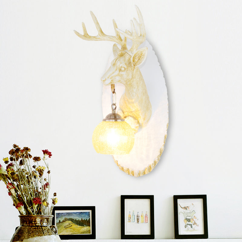 Deer toward Right/Left Resin Sconce Lighting Vintage 1 Light Corridor Wall Mounted Lamp in Brown/Yellow/White with Globe Glass Shade White Right Clearhalo 'Wall Lamps & Sconces' 'Wall Lights' Lighting' 230144
