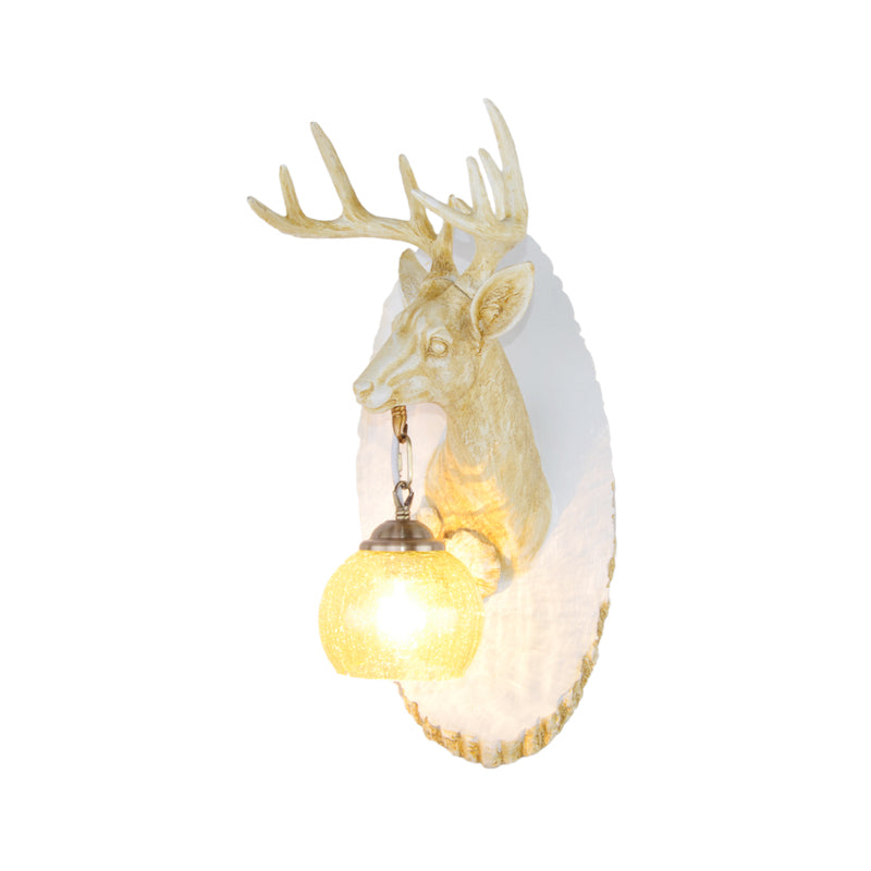Deer toward Right/Left Resin Sconce Lighting Vintage 1 Light Corridor Wall Mounted Lamp in Brown/Yellow/White with Globe Glass Shade Clearhalo 'Wall Lamps & Sconces' 'Wall Lights' Lighting' 230146