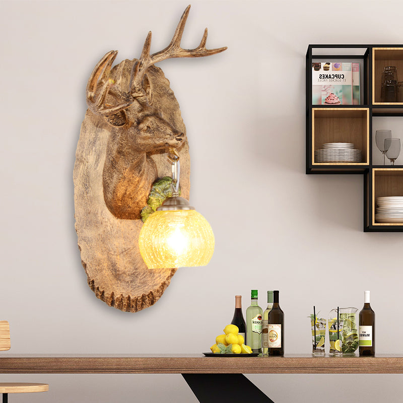 Deer toward Right/Left Resin Sconce Lighting Vintage 1 Light Corridor Wall Mounted Lamp in Brown/Yellow/White with Globe Glass Shade Gold Left Clearhalo 'Wall Lamps & Sconces' 'Wall Lights' Lighting' 230147