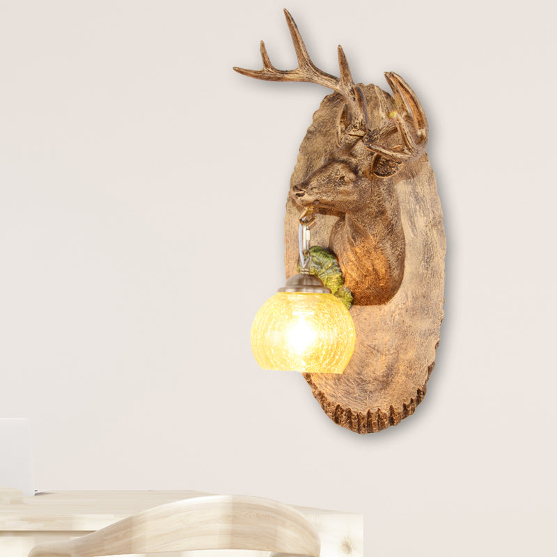 Deer toward Right/Left Resin Sconce Lighting Vintage 1 Light Corridor Wall Mounted Lamp in Brown/Yellow/White with Globe Glass Shade Gold Right Clearhalo 'Wall Lamps & Sconces' 'Wall Lights' Lighting' 230150