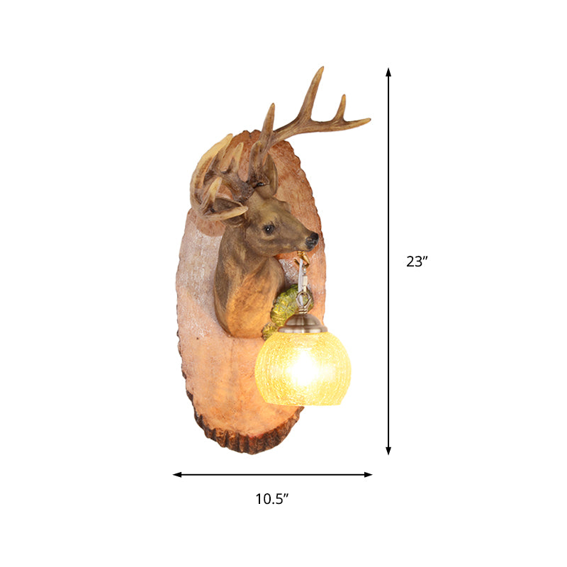 Deer toward Right/Left Resin Sconce Lighting Vintage 1 Light Corridor Wall Mounted Lamp in Brown/Yellow/White with Globe Glass Shade Clearhalo 'Wall Lamps & Sconces' 'Wall Lights' Lighting' 230153