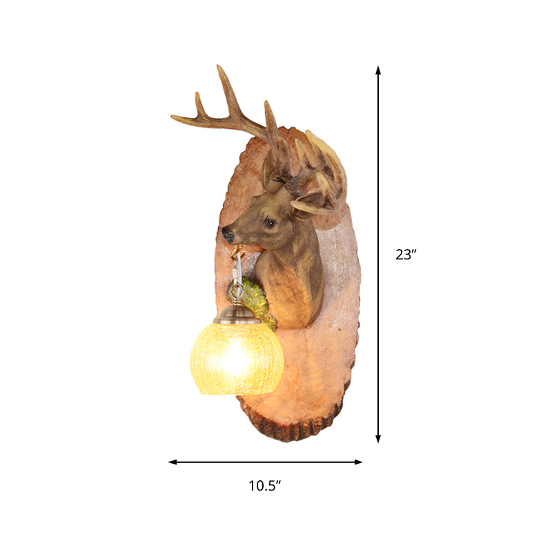 Deer toward Right/Left Resin Sconce Lighting Vintage 1 Light Corridor Wall Mounted Lamp in Brown/Yellow/White with Globe Glass Shade Clearhalo 'Wall Lamps & Sconces' 'Wall Lights' Lighting' 230154