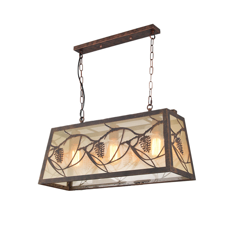 Rust Light Fixture Rectangular Rust 3/6 Lights Island Light Fixture Country Metal Rectangle Pendant ...