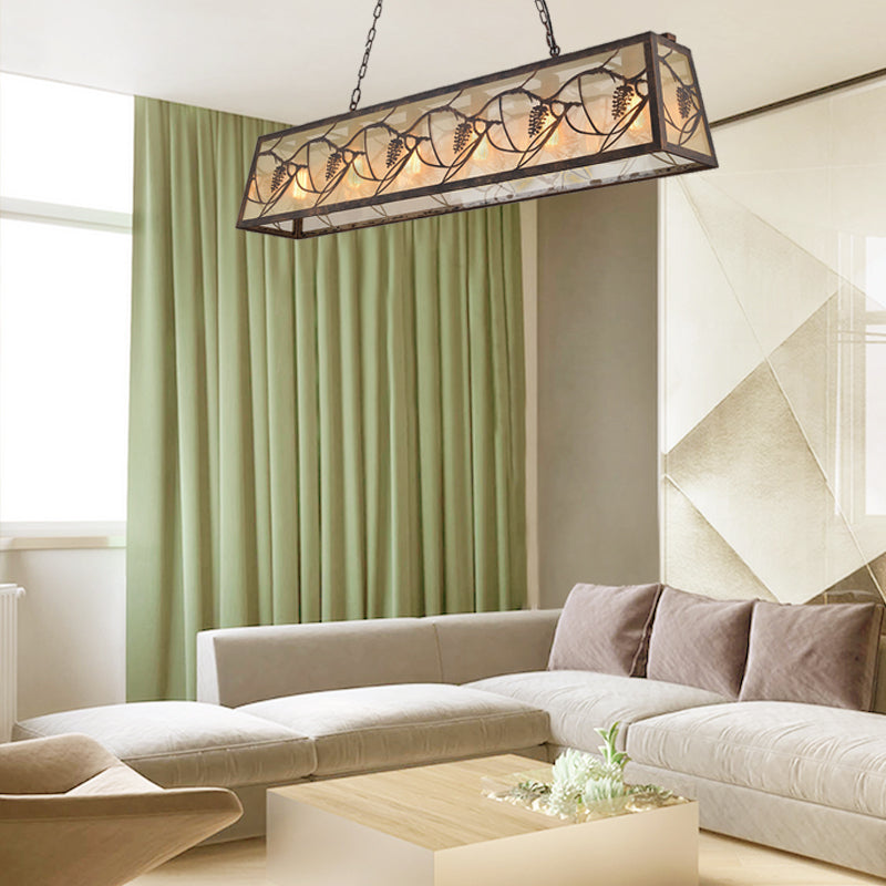 Rust Light Fixture Rectangular Rust 3/6 Lights Island Light Fixture Country Metal Rectangle Pendant ...