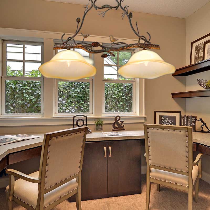 Opal Glass Scalloped Island Pendant Light Rustic 2 Lights Bedroom Hanging Lamp in Beige Clearhalo 'Ceiling Lights' 'Close To Ceiling Lights' 'Glass shade' 'Glass' 'Island Lights' Lighting' 230196