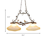 Opal Glass Scalloped Island Pendant Light Rustic 2 Lights Bedroom Hanging Lamp in Beige Clearhalo 'Ceiling Lights' 'Close To Ceiling Lights' 'Glass shade' 'Glass' 'Island Lights' Lighting' 230198