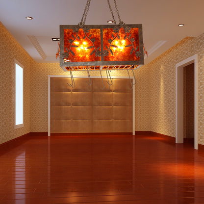 10 Lights Rectangular Island Light Metal Country Rust Lighting Fixture for Dining Room Rust Clearhalo 'Ceiling Lights' 'Island Lights' Lighting' 230210