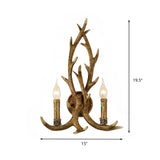 Resin Wood Sconce Lamp Open Bulb 1-Light Traditional Wall Mounted Lighting for Indoor with Antler Backplate Clearhalo 'Wall Lamps & Sconces' 'Wall Lights' Lighting' 230252