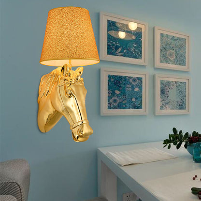 Metal Horse Head Sconce Lighting Classical 1 Light Indoor Wall Mounted Lamp in Gold, 8.5"/12" W Gold Clearhalo 'Wall Lamps & Sconces' 'Wall Lights' Lighting' 230299