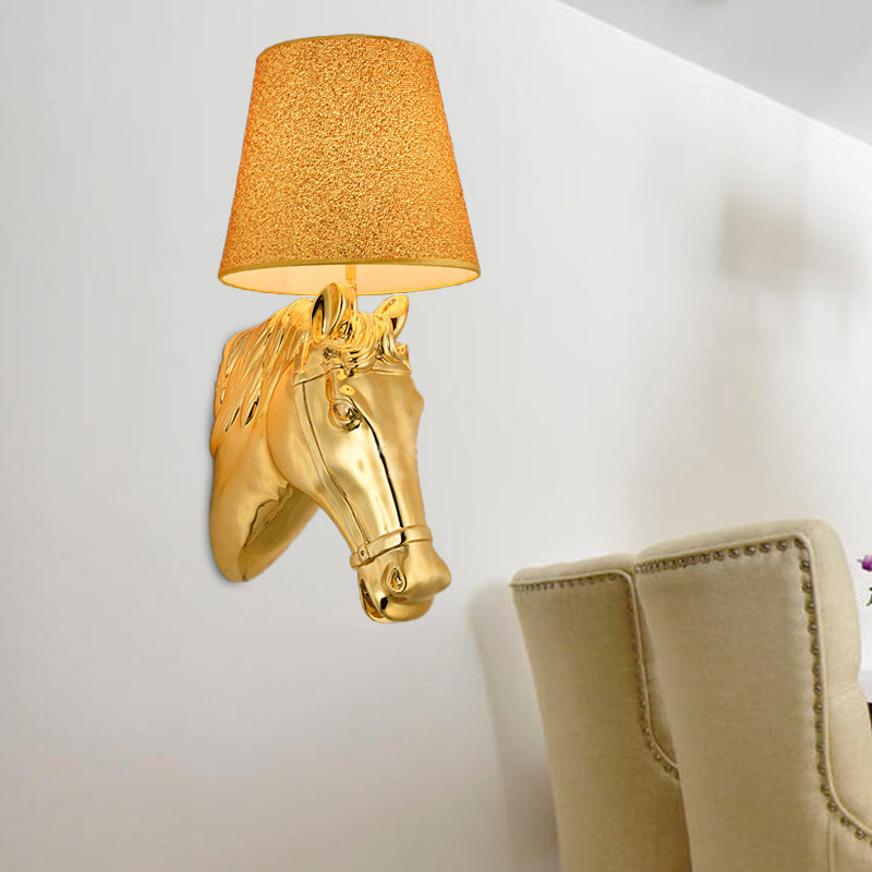 Metal Horse Head Sconce Lighting Classical 1 Light Indoor Wall Mounted Lamp in Gold, 8.5"/12" W Clearhalo 'Wall Lamps & Sconces' 'Wall Lights' Lighting' 230300
