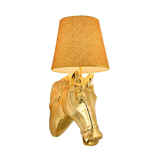 Metal Horse Head Sconce Lighting Classical 1 Light Indoor Wall Mounted Lamp in Gold, 8.5"/12" W Clearhalo 'Wall Lamps & Sconces' 'Wall Lights' Lighting' 230301