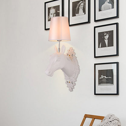 One Bulb Bedroom Wall Mounted Lamp Classic Black/White/Gold Sconce Light Fixture with Cone Fabric Shade White Clearhalo 'Wall Lamps & Sconces' 'Wall Lights' Lighting' 230340