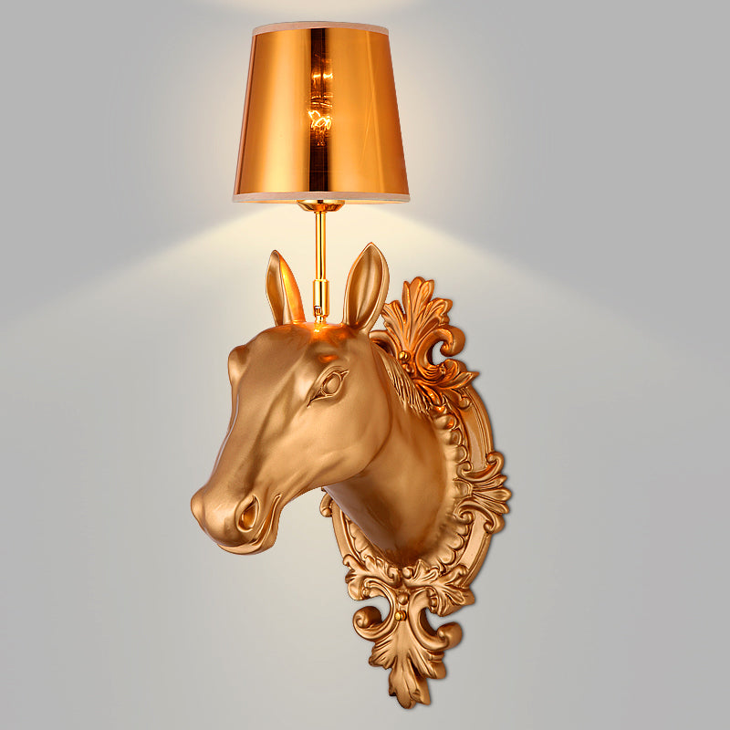 One Bulb Bedroom Wall Mounted Lamp Classic Black/White/Gold Sconce Light Fixture with Cone Fabric Shade Gold Clearhalo 'Wall Lamps & Sconces' 'Wall Lights' Lighting' 230343