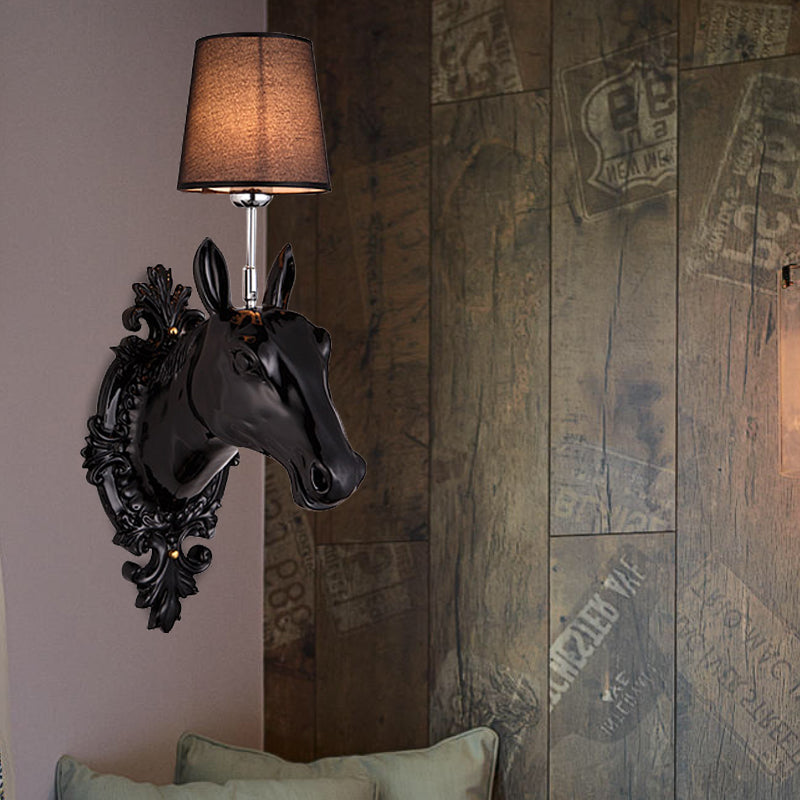 One Bulb Bedroom Wall Mounted Lamp Classic Black/White/Gold Sconce Light Fixture with Cone Fabric Shade Clearhalo 'Wall Lamps & Sconces' 'Wall Lights' Lighting' 230348