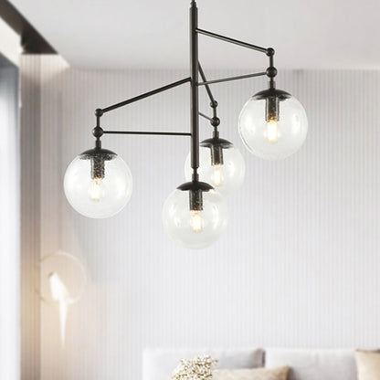Globe Clear Frosted Glass Chandelier Contemporary 4 Lights Black Hanging Light Fixture Black Clearhalo 'Ceiling Lights' 'Chandeliers' 'Glass shade' 'Glass' 'Modern Chandeliers' 'Modern' Lighting' 230482