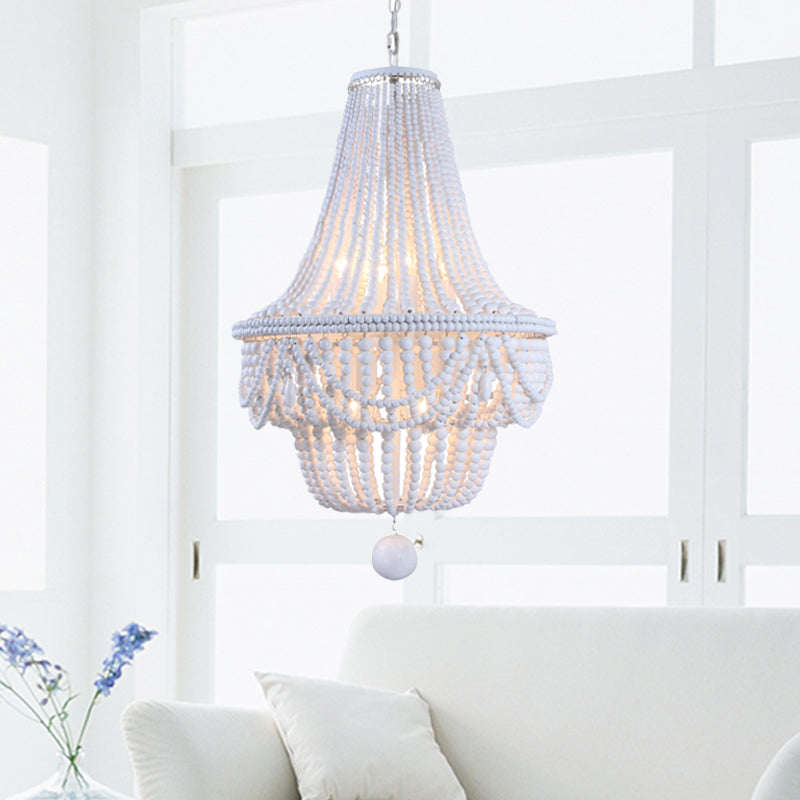 Jar Empire Chandelier Modern Wood 8 Bulbs Hanging Ceiling Light in White with Global Drop Clearhalo 'Ceiling Lights' 'Chandeliers' Lighting' options 230487