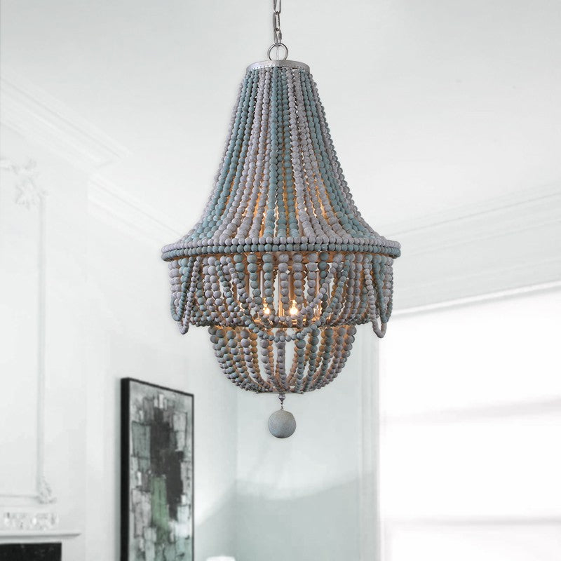 Pink/Blue Laser Cut Empire Chandelier Nordic Wood 8 Heads Pendant Lighting Fixture with Spherical Drop Clearhalo 'Ceiling Lights' 'Chandeliers' Lighting' options 230509