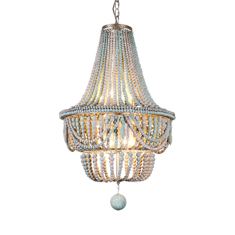 Pink/Blue Laser Cut Empire Chandelier Nordic Wood 8 Heads Pendant Lighting Fixture with Spherical Drop Clearhalo 'Ceiling Lights' 'Chandeliers' Lighting' options 230511