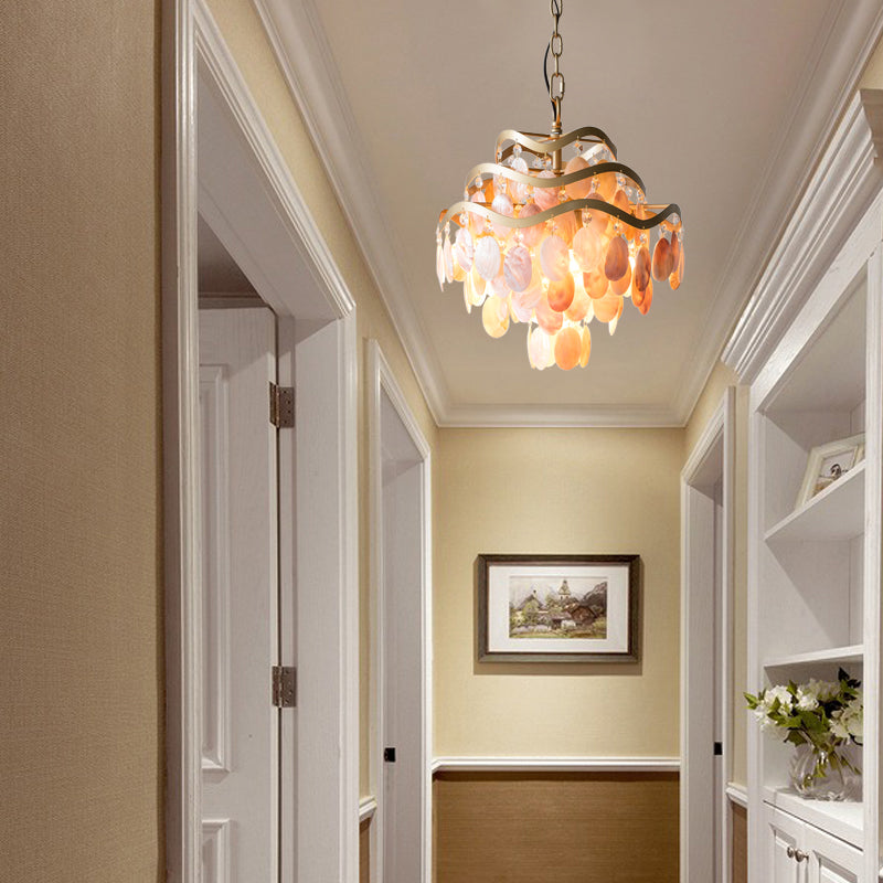 Modern Fountain Chandelier Lamp Shell 4 Heads Ceiling Pendant Light in Beige for Living Room Beige Clearhalo 'Ceiling Lights' 'Chandeliers' 'Lighting' 230540_c924493a-84ef-4ed2-87ad-787103c0000a