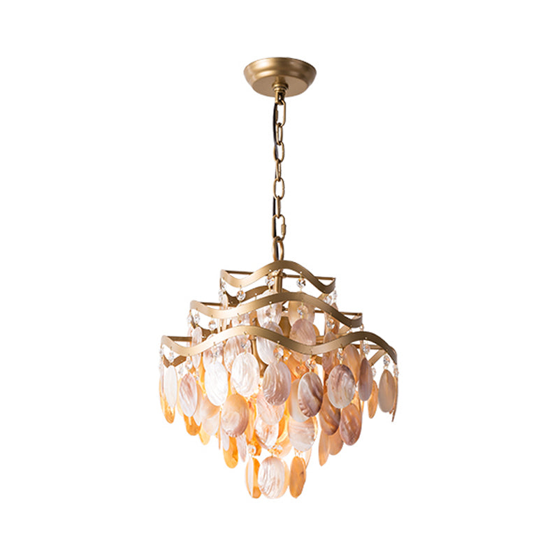 Modern Fountain Chandelier Lamp Shell 4 Heads Ceiling Pendant Light in Beige for Living Room Clearhalo 'Ceiling Lights' 'Chandeliers' 'Lighting' 230542_dcbf1147-31a6-4750-9759-16ef86d5afe2