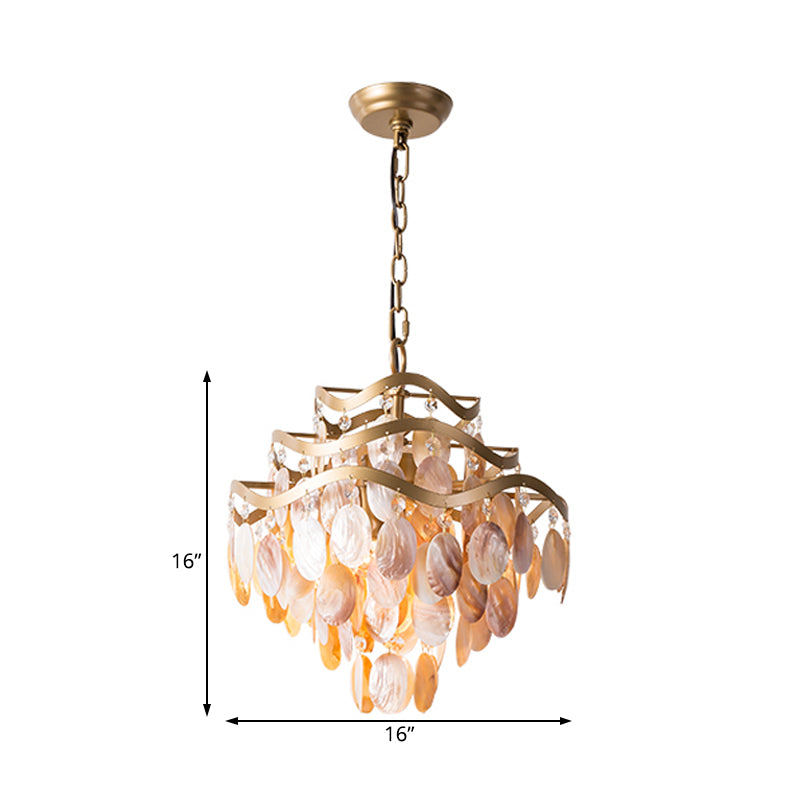 Modern Fountain Chandelier Lamp Shell 4 Heads Ceiling Pendant Light in Beige for Living Room Clearhalo 'Ceiling Lights' 'Chandeliers' 'Lighting' 230543_db263f33-c1a6-48c9-93b1-47c1e8cdf4a2