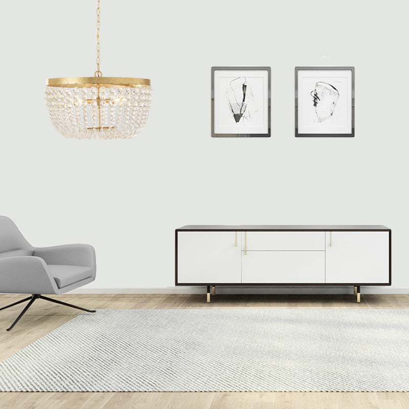 16"/19.5" Wide Dome Chandelier Lighting Modern Crystal Brass 3/5 Bulbs Hanging Ceiling Light Brass Clearhalo 'Ceiling Lights' 'Chandeliers' Lighting' options 230571_e0725d72-b23d-4689-a073-9fab5cb8bc89