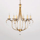Metal Candle Chandelier Lamp Retro 6 Bulbs Silver/Gold Pendant Lighting Fixture with Crystal Teardrop for Dining Room Clearhalo 'Ceiling Lights' 'Chandeliers' Lighting' options 230607