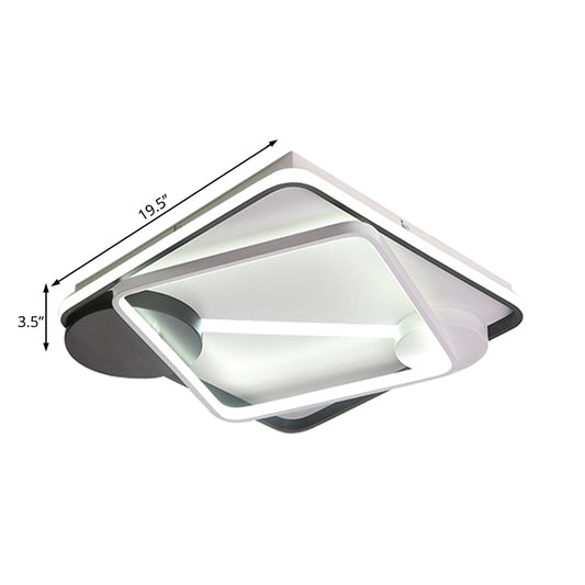 16"/19.5"/35.5" Wide Black and White Square/Rectangle Semi Flush Lamp Modern Led Metal Semi Flush Mount Fixture in White/Warm Light Clearhalo 'Ceiling Lights' 'Close To Ceiling Lights' 'Close to ceiling' 'Semi-flushmount' Lighting' 230614