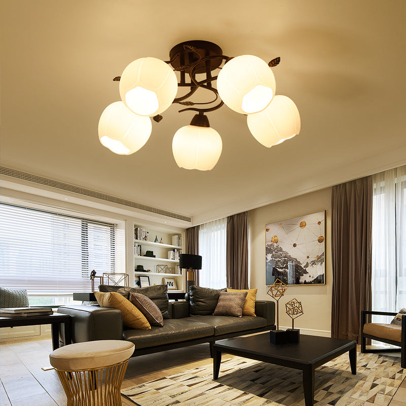 1 Light Globe Semi Flush Light Traditional White Glass Ceiling Mounted Fixture for Living Room Clearhalo 'Ceiling Lights' 'Chandeliers' 'Close To Ceiling Lights' 'Close to ceiling' 'Glass shade' 'Glass' 'Semi-flushmount' Lighting' 230620