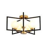 5 Lights Rectangle Flush Light Fixture Traditional White Glass Ceiling Mount for Living Room Clearhalo 'Ceiling Lights' 'Close To Ceiling Lights' 'Close to ceiling' 'Flush mount' Lighting' 230626