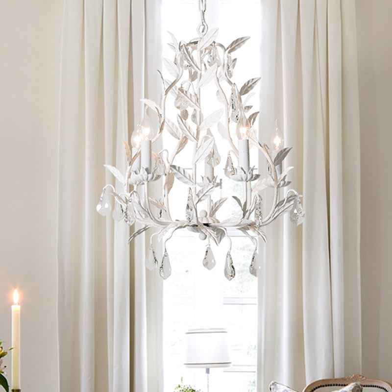 Branch Chandelier Lamp Nordic Metal 5 Heads Grey/White Pendant Lighting Fixture with Crystal Teardrop Clearhalo 'Ceiling Lights' 'Chandeliers' Lighting' options 230629