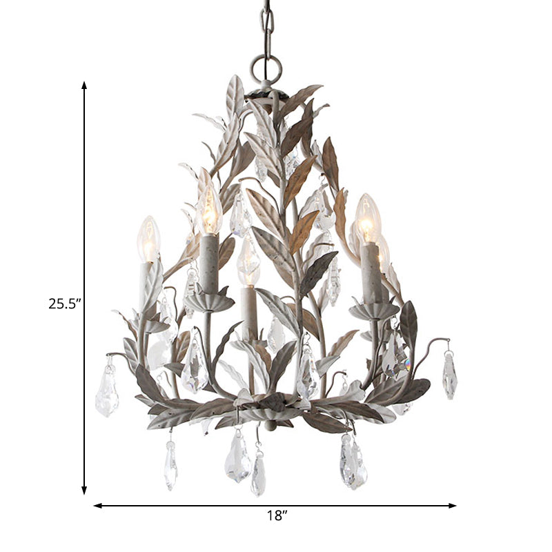 Branch Chandelier Lamp Nordic Metal 5 Heads Grey/White Pendant Lighting Fixture with Crystal Teardrop Clearhalo 'Ceiling Lights' 'Chandeliers' Lighting' options 230634