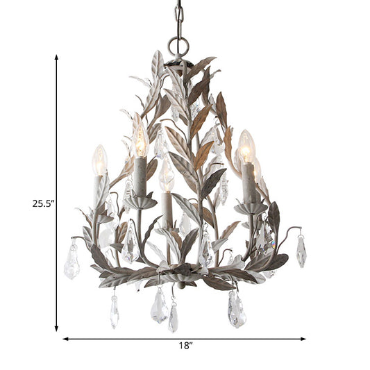 Branch Chandelier Lamp Nordic Metal 5 Heads Grey/White Pendant Lighting Fixture with Crystal Teardrop Clearhalo 'Ceiling Lights' 'Chandeliers' Lighting' options 230634