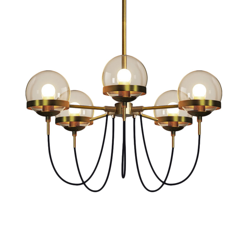 Global Clear Glass Pendant Chandelier Modernist Multi Lights Black/Gold Hanging Light Kit with Inner Smoke Glass Ball Shade Clearhalo 'Ceiling Lights' 'Chandeliers' 'Close To Ceiling Lights' 'Glass shade' 'Glass' 'Modern Chandeliers' 'Modern' Lighting' 230643