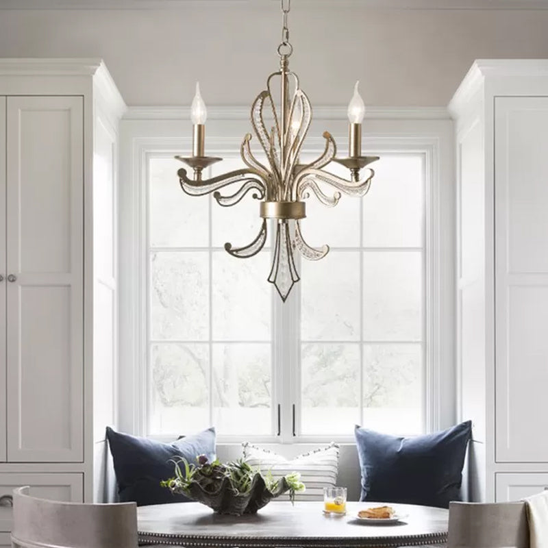 Crystal Candle Chandelier Lamp Modern 3/6 Bulbs Gold Pendant Lighting Fixture for Bedroom 3 Gold Clearhalo 'Ceiling Lights' 'Chandeliers' Lighting' options 230649_ccf89d27-b842-4cc4-a957-f7a24801bbcf