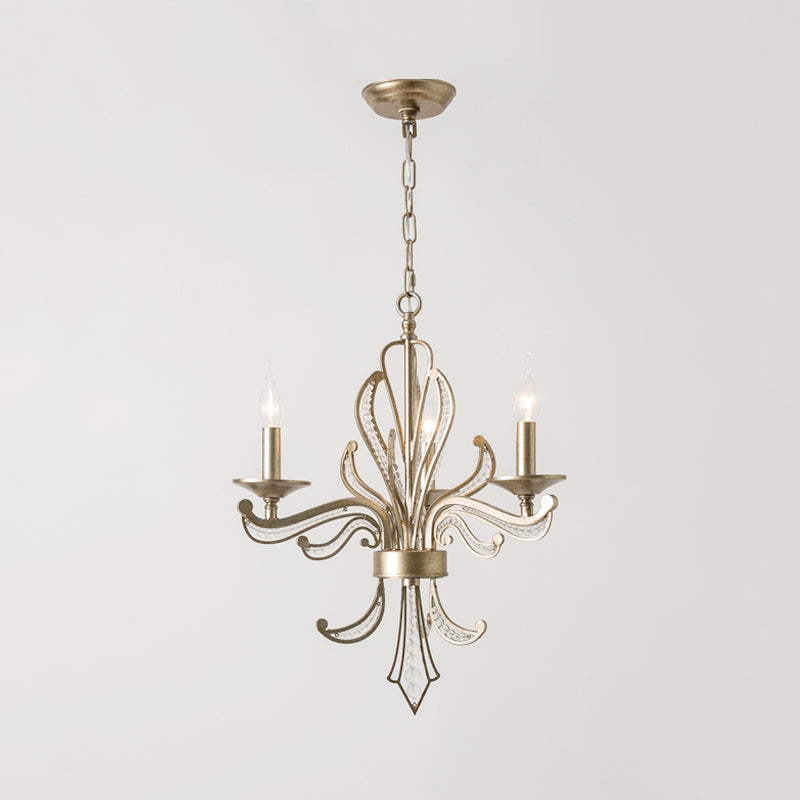 Crystal Candle Chandelier Lamp Modern 3/6 Bulbs Gold Pendant Lighting Fixture for Bedroom Clearhalo 'Ceiling Lights' 'Chandeliers' Lighting' options 230651